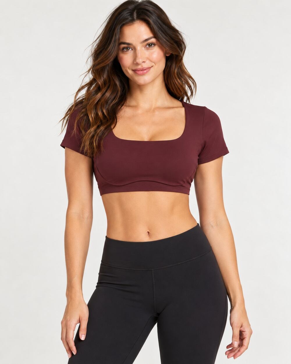 Athleta VitaForm Square Neck Crop Tee Large Burgundy Wine NWT $45